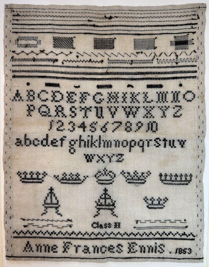 Anne Frances Ennis 1853 Black Crown Specimen Page by Cross Stitch Antiques (PRE-ORDER) - Cross Stitch Paper Pattern