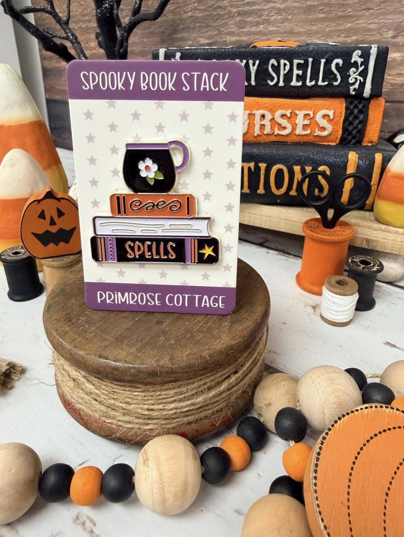 Spooky Book Stack Needle Minder by Primrose Cottage Stitches