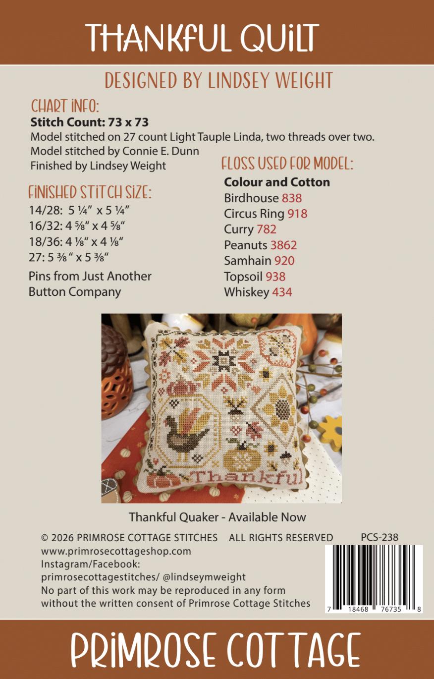 Thankful Quilt by Primrose Cottage Stitches (PRE-ORDER) - Cross Stitch Paper Pattern