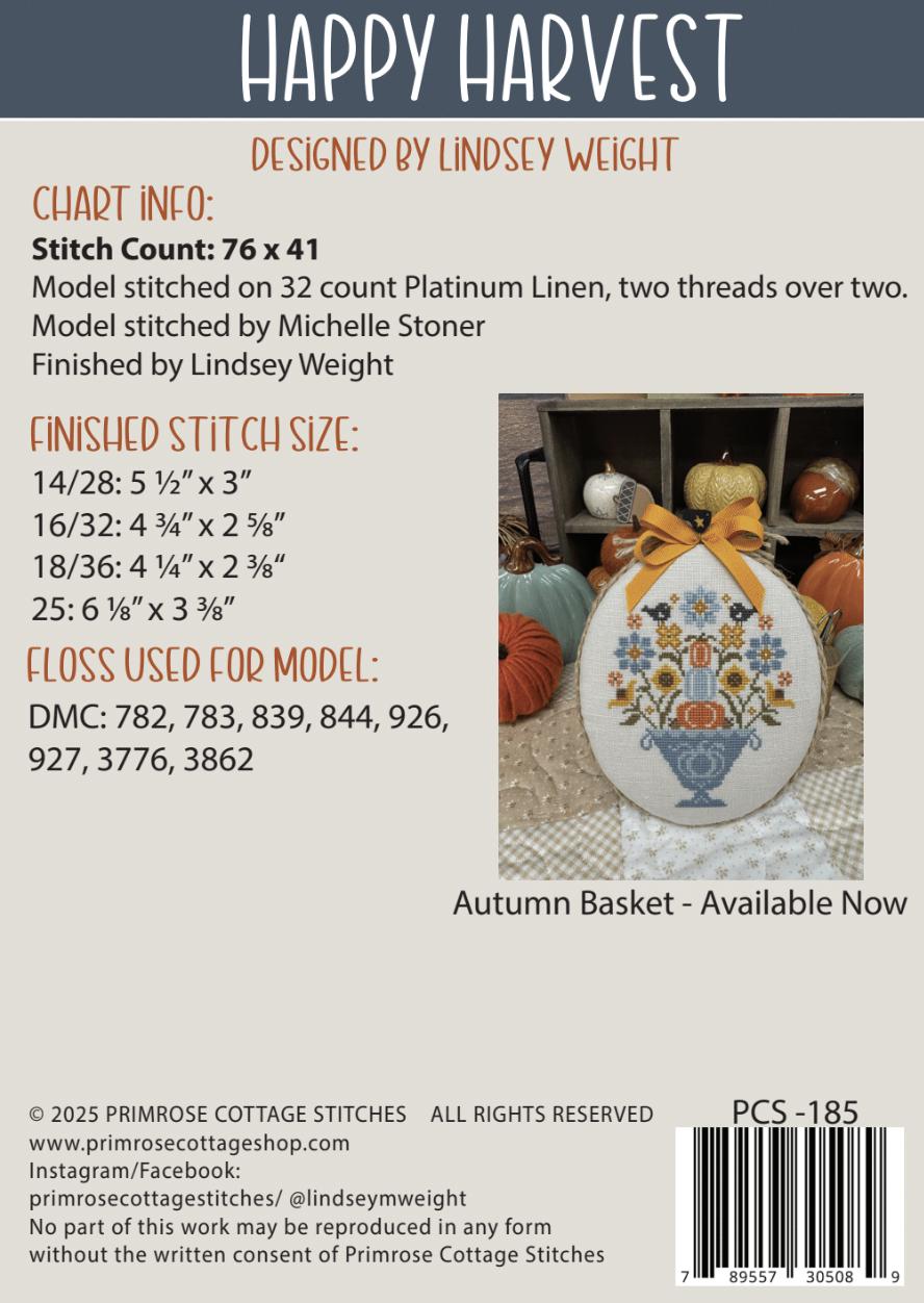 Happy Harveest by Primrose Cottage Stitches (PRE-ORDER) - Cross Stitch Paper Pattern